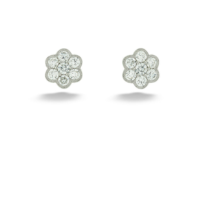 18K White Gold Diamond Flower Stud Earrings