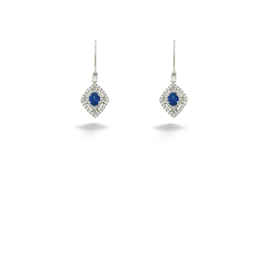 Halo Sapphire Drop Earrings