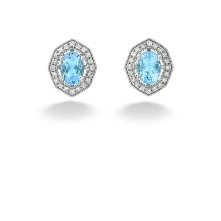 Aquamarine and Diamond Halo Earrings