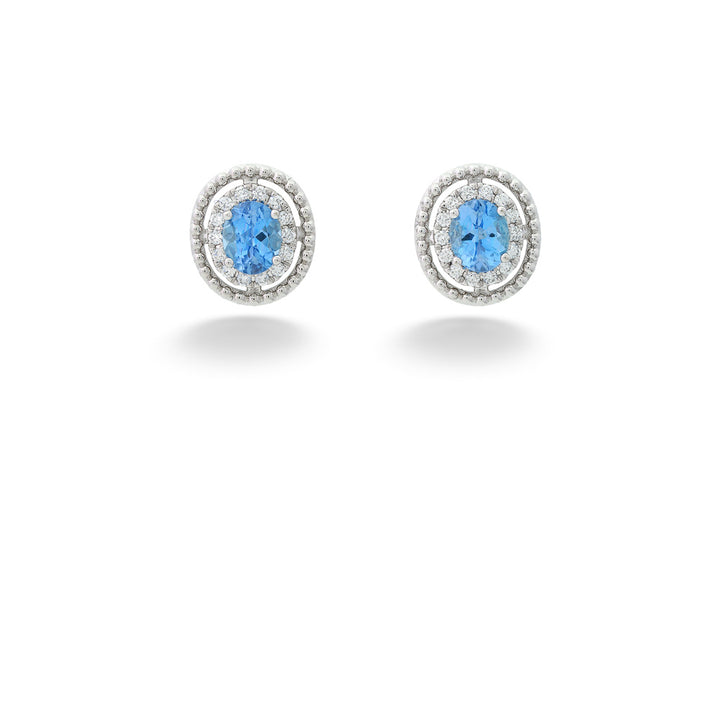 Aquamarines with Diamond Halo Beaded Edges Stud Earrings