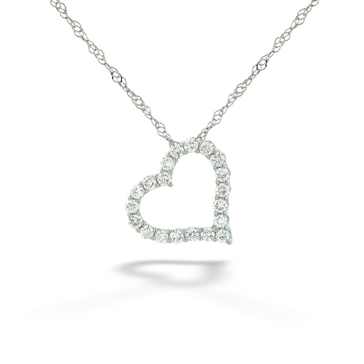 14K White Gold Diamond Heart Pendant Necklace