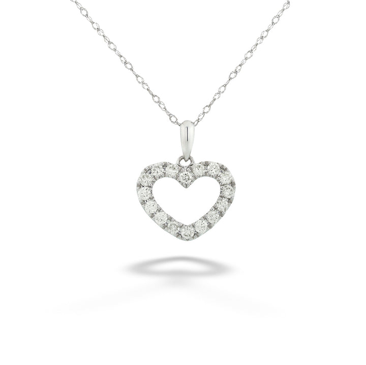 14K White Gold Diamond Heart Pendant Necklace