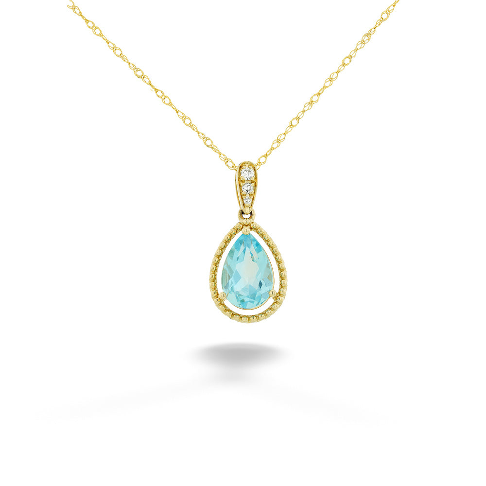 14K Yellow Gold 1.51ct Blue Topaz and 0.03tdw Diamond Pendant and Chain