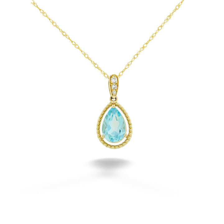 14K Yellow Gold 1.51ct Blue Topaz and 0.03tdw Diamond Pendant and Chain