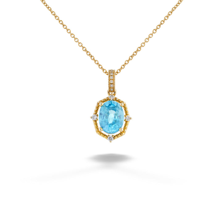  Blue Zircon and Diamond Pendant Necklace