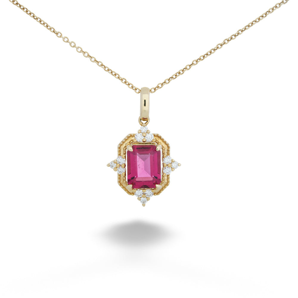 Pink Tourmaline and Diamond Pendant Necklace