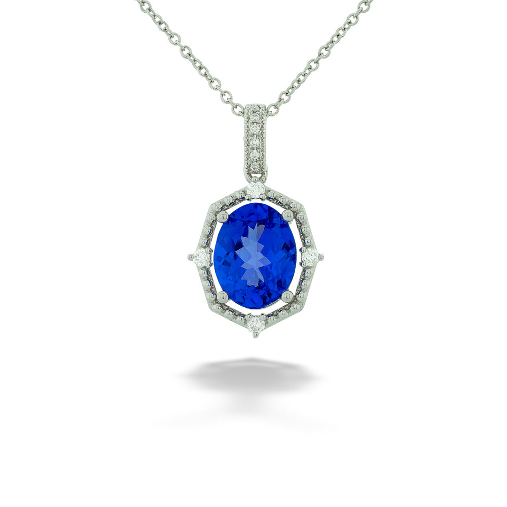 14k white gold 1.56ct Tanzanite and 0.08tdw Diamond Pendant & Chain