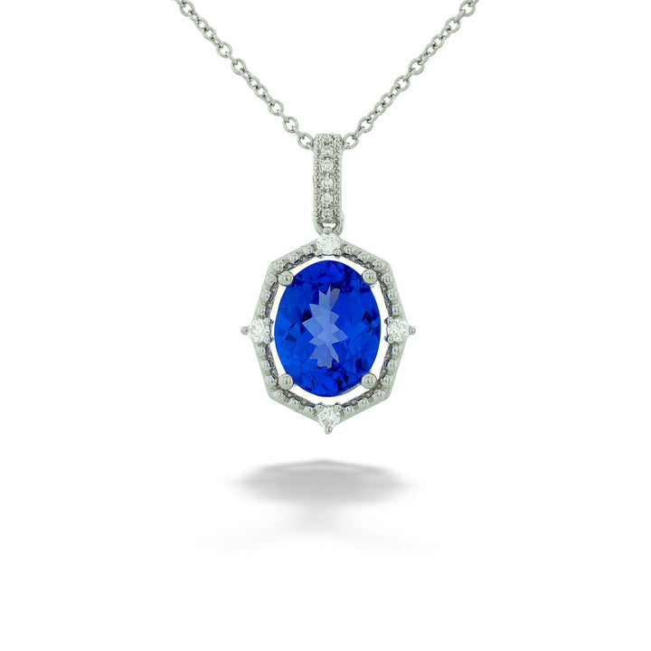 14k white gold 1.56ct Tanzanite and 0.08tdw Diamond Pendant & Chain