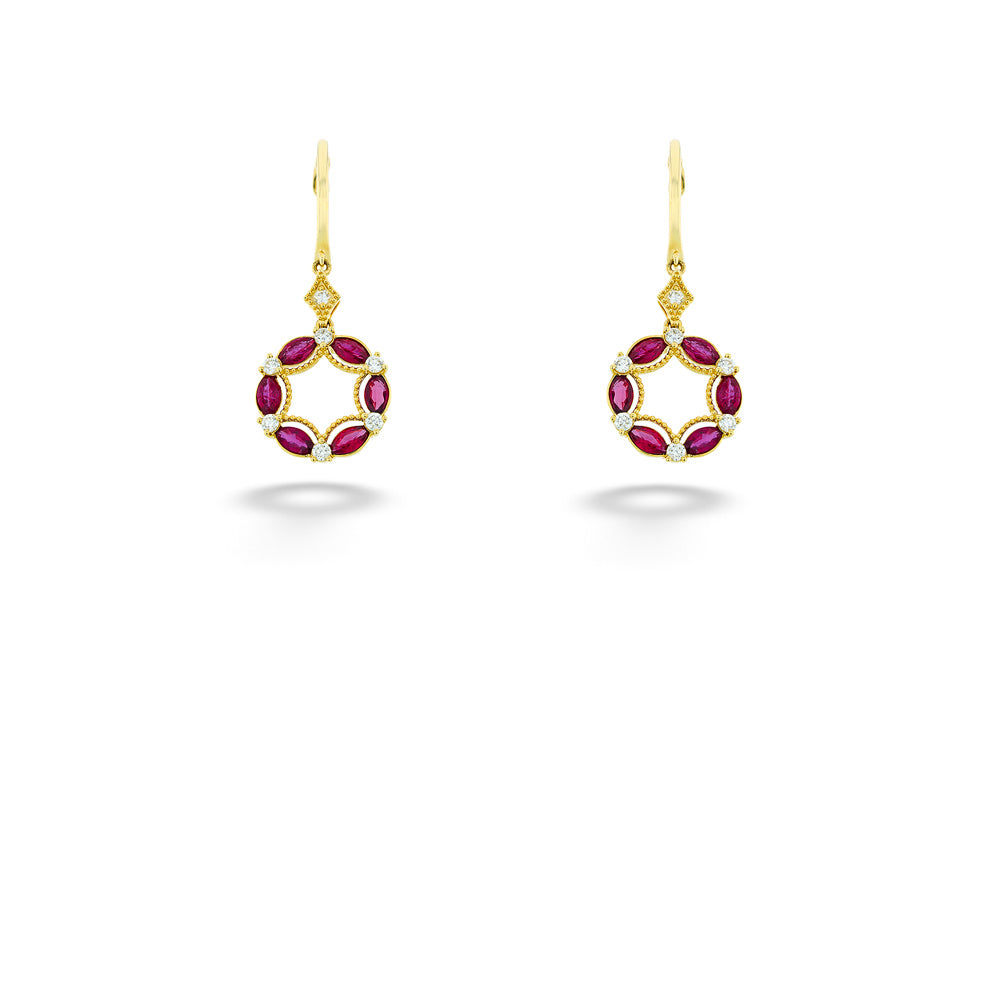 Ruby and Diamond Circle Earrings