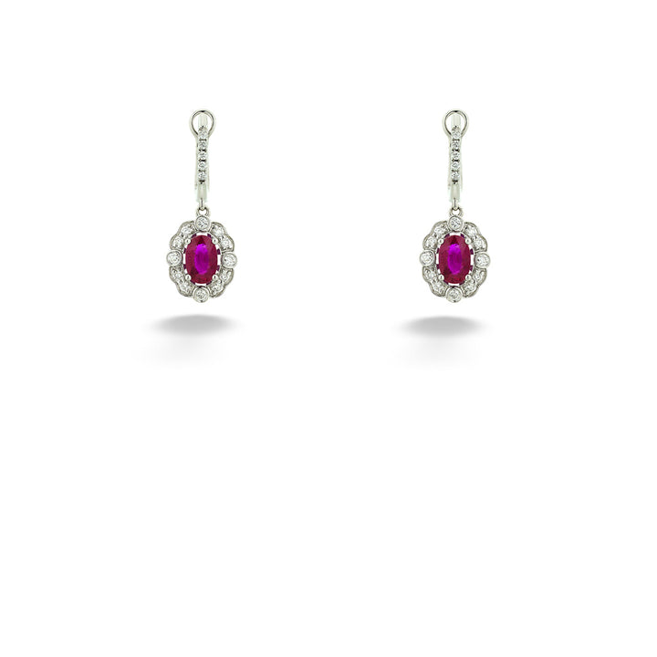 14K White Gold Ruby & Diamond Drop Earrings