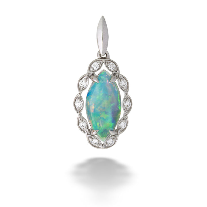  Marquise Opal Pendant with Diamond Halo 