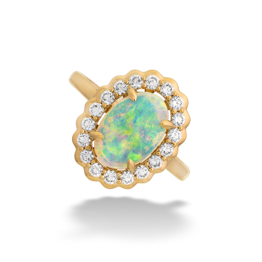 14K Gold Opal Ring with Diamond Halo 