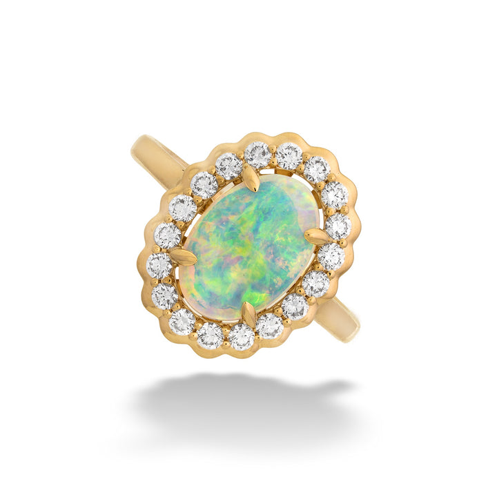  14K Gold Opal Ring with Diamond Halo 