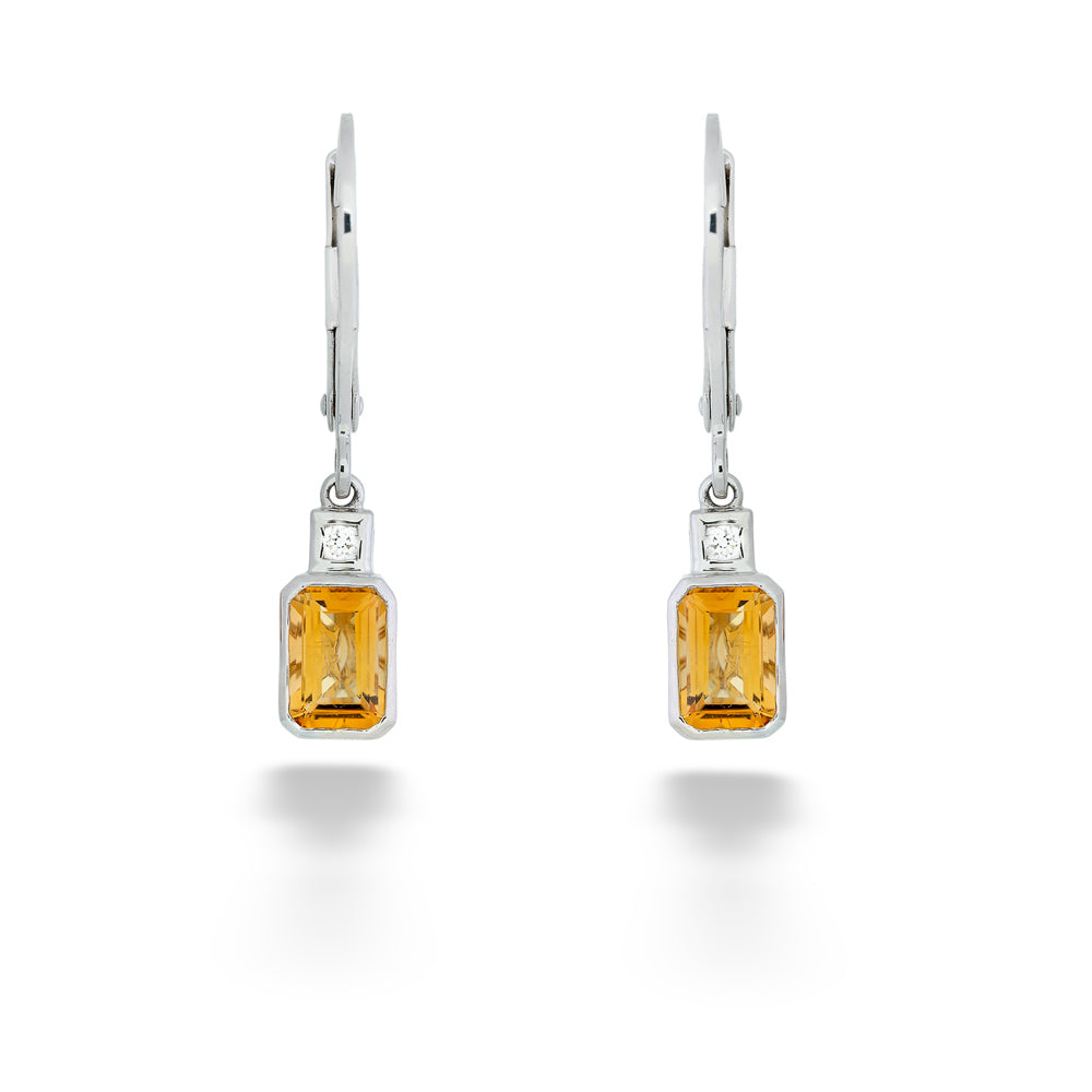 Emerald Cut Citrine Dangle Earrings