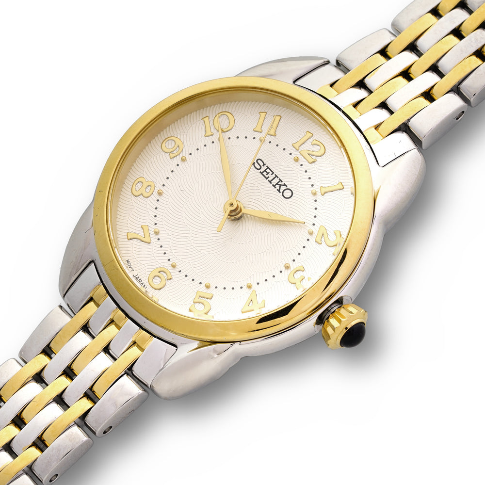 Seiko watch with two-tone gold and silver bracelet on a white background 28.7mm Two-Tone Essentials Women's Watch by Seiko