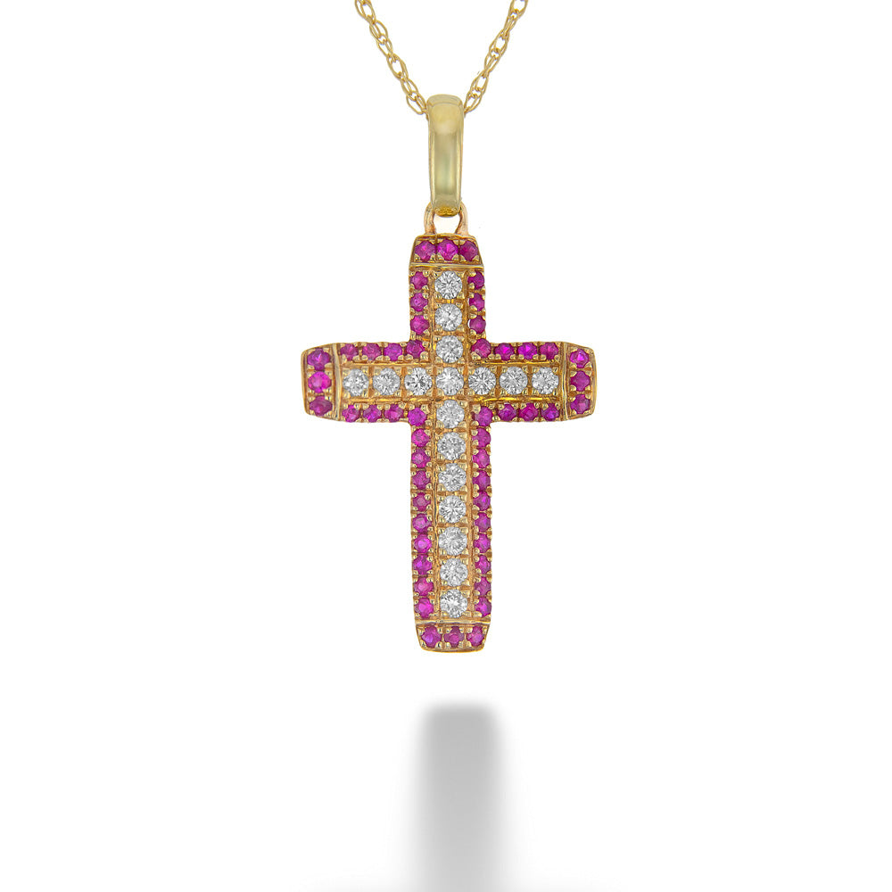 Ruby & Diamond Cross Pendant & Chain