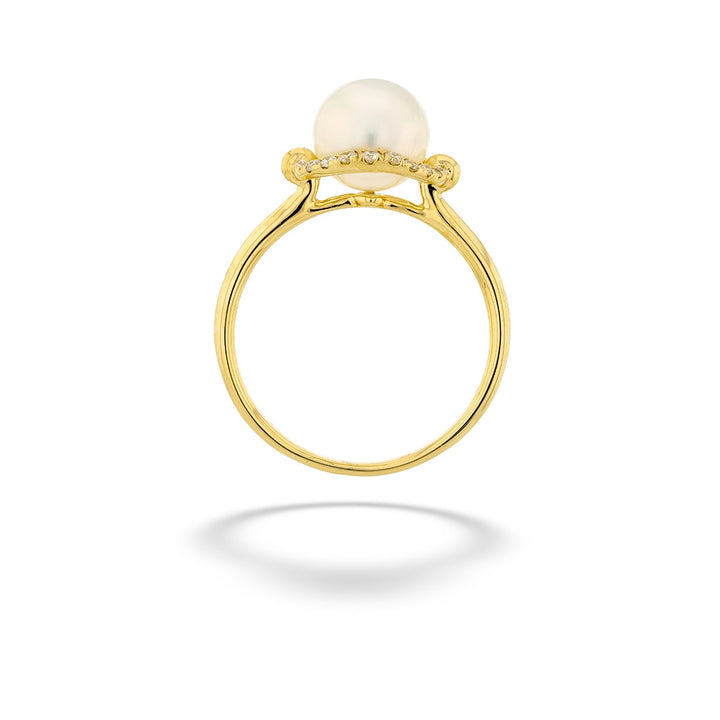 14K Yellow Gold Freshwater Pearl & Diamond Ring