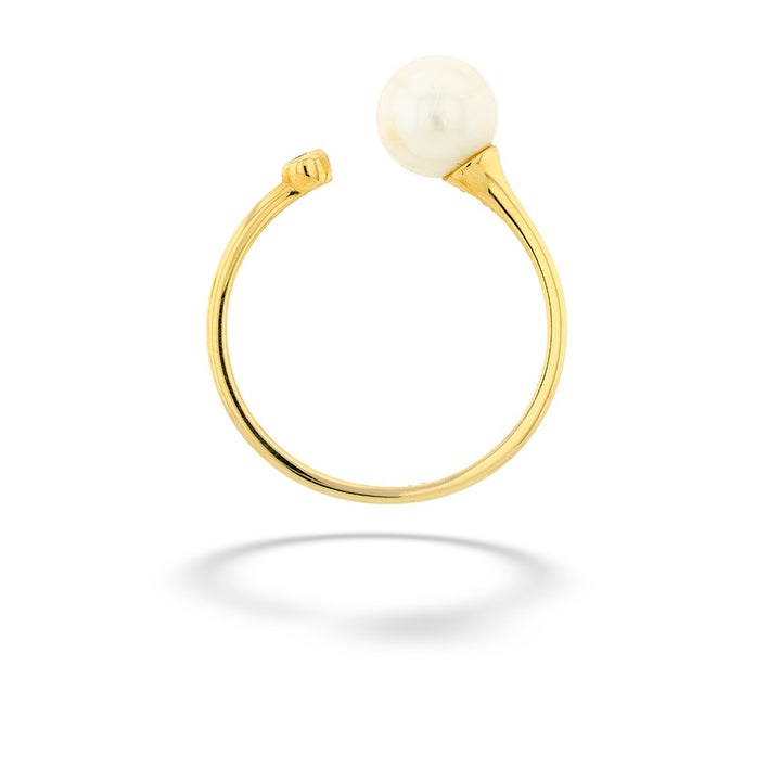 14K Yellow Gold Open Pearl & Diamond Ring