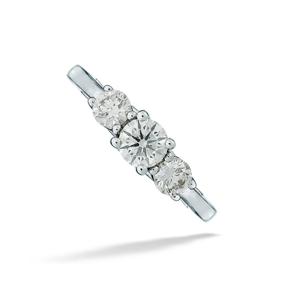 14K White Gold Three Stone Diamond Engagement Ring