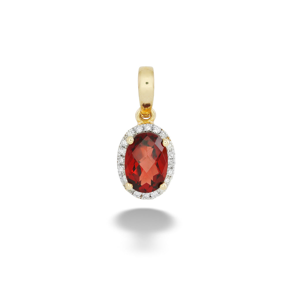14k Yellow Gold Oval Garnet with Diamond Halo Pendant