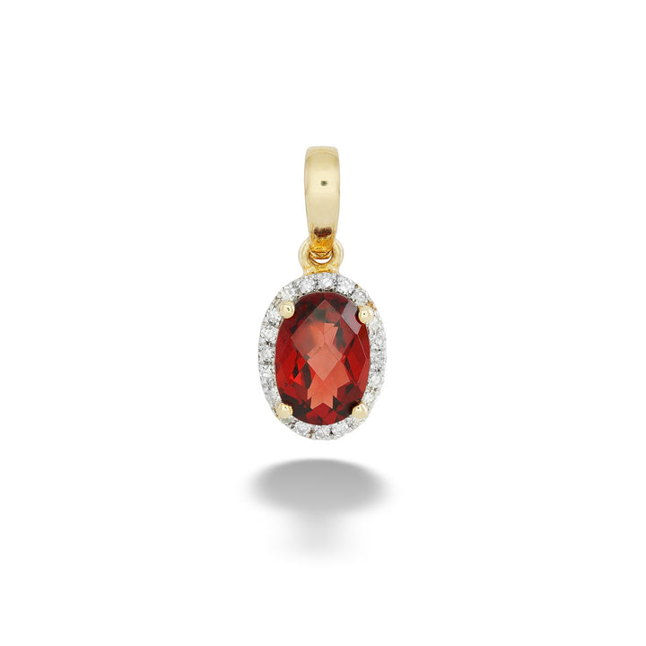 14k Yellow Gold Oval Garnet with Diamond Halo Pendant
