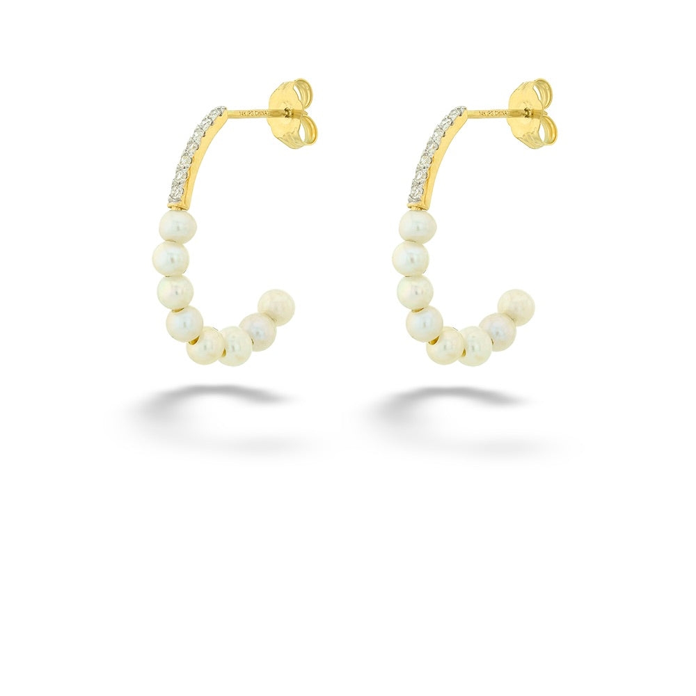 14K Yellow Gold Freshwater Pearl & Diamond Hoop Earrings