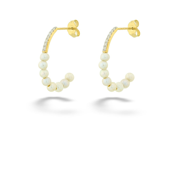 14K Yellow Gold Freshwater Pearl & Diamond Hoop Earrings