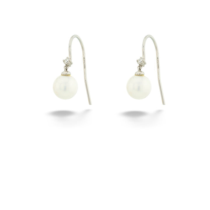 14K White Gold Freshwater Pearl & Diamond Dangle Earrings