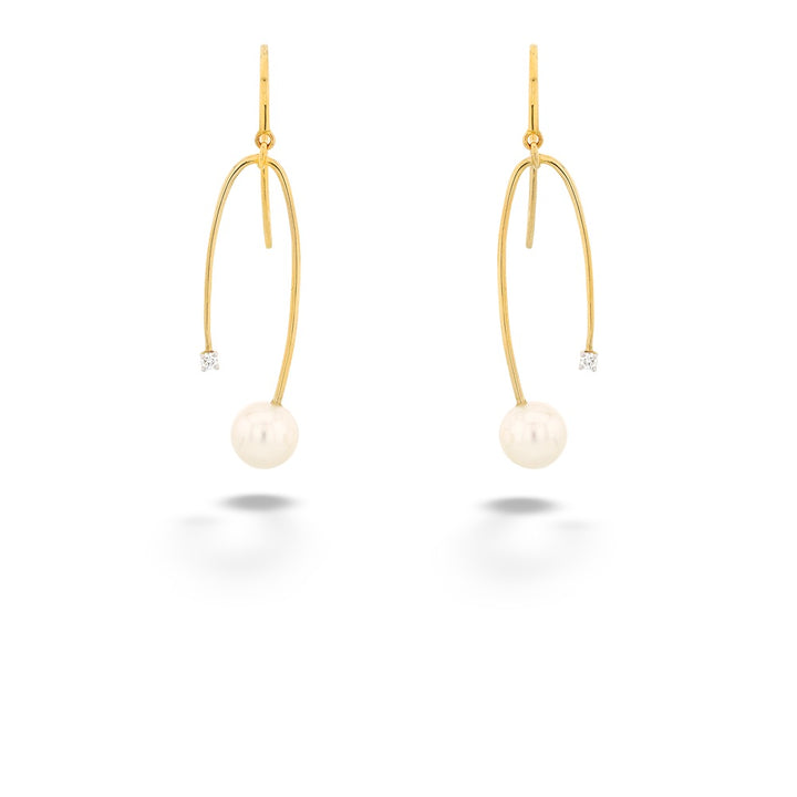 14K Yellow Gold Freshwater Pearl & Diamond Dangle Earrings
