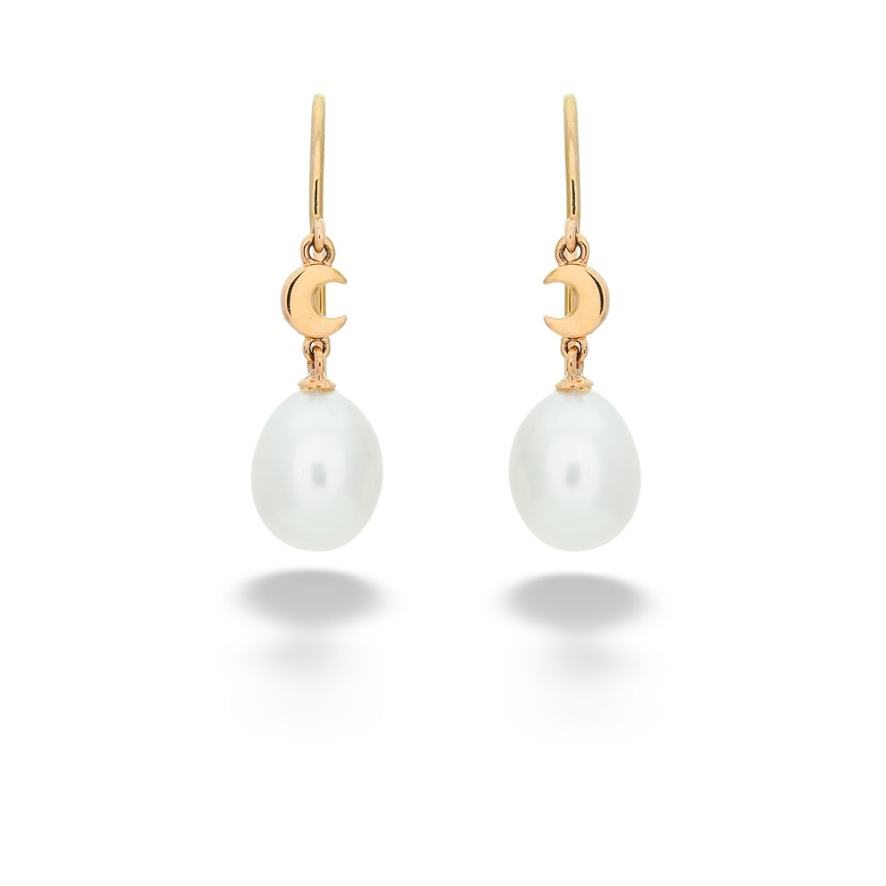  Crescent Moon Pearl Dangle Earrings 