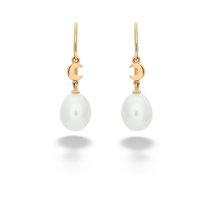  Crescent Moon Pearl Dangle Earrings 