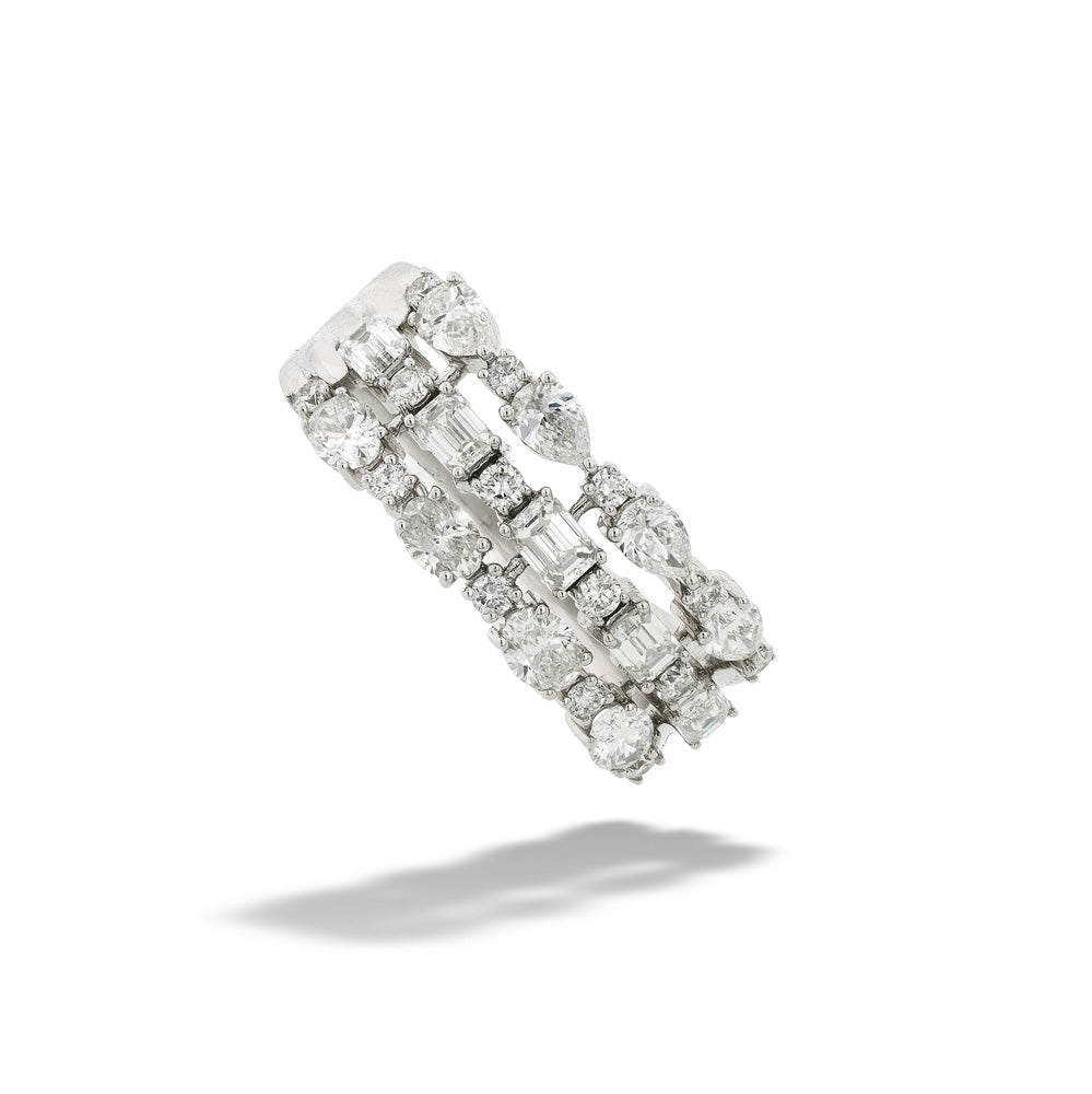 Multi-Shape  3-Row Diamond Ring