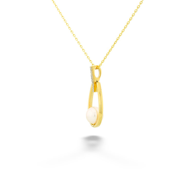 14K Yellow Gold Akoya Pearl & Diamond Pendant Necklace