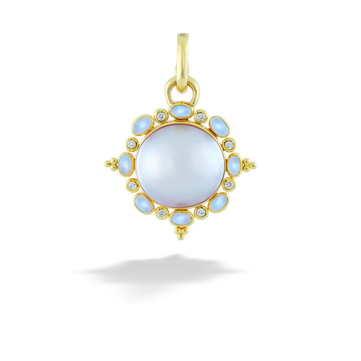 Mobe Pearl with Moonstone and Diamond Halo Pendant by Mazza