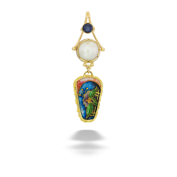 One-of-a-Kind Mabé Pearl, Sapphire and Enamel Flower Pendant by Katrin Wolf