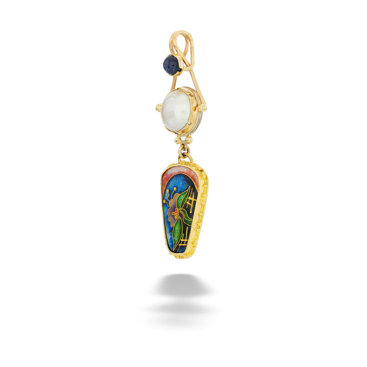 One-of-a-Kind Mabé Pearl, Sapphire and Enamel Flower Pendant by Katrin Wolf, turned sideways