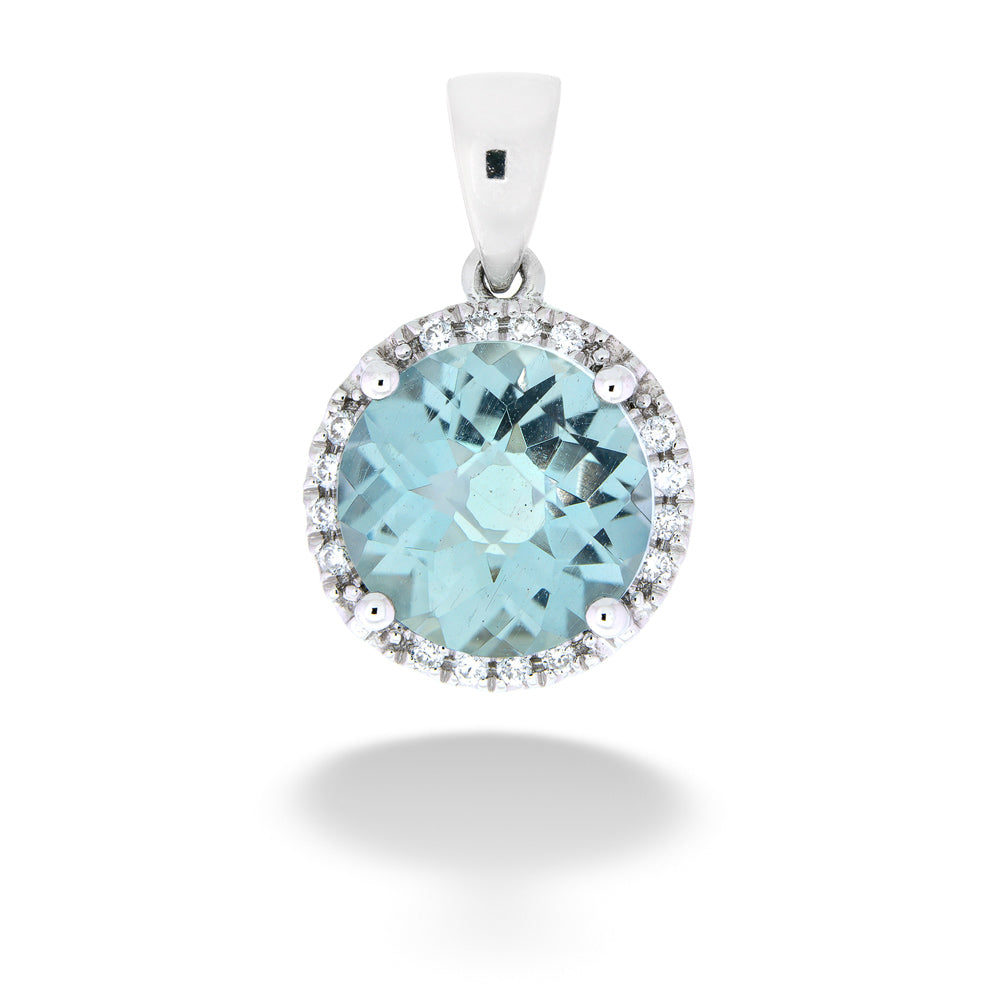 Aquamarine and Diamond Halo Pendant