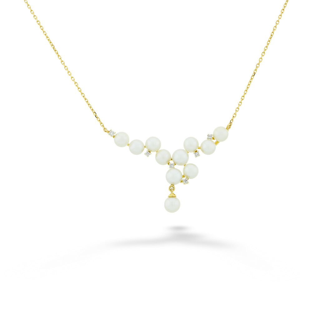 Pearl and Diamond "V" Necklace - 16-18"