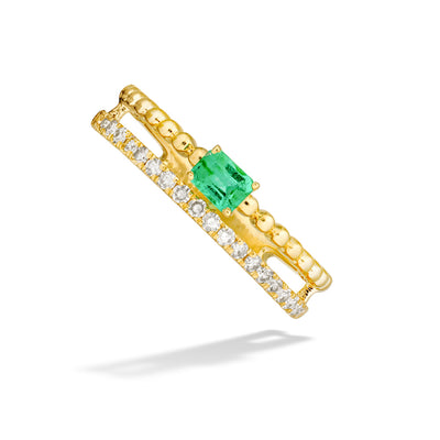 Emerald & Diamond East/West Double Band Fashion Ring