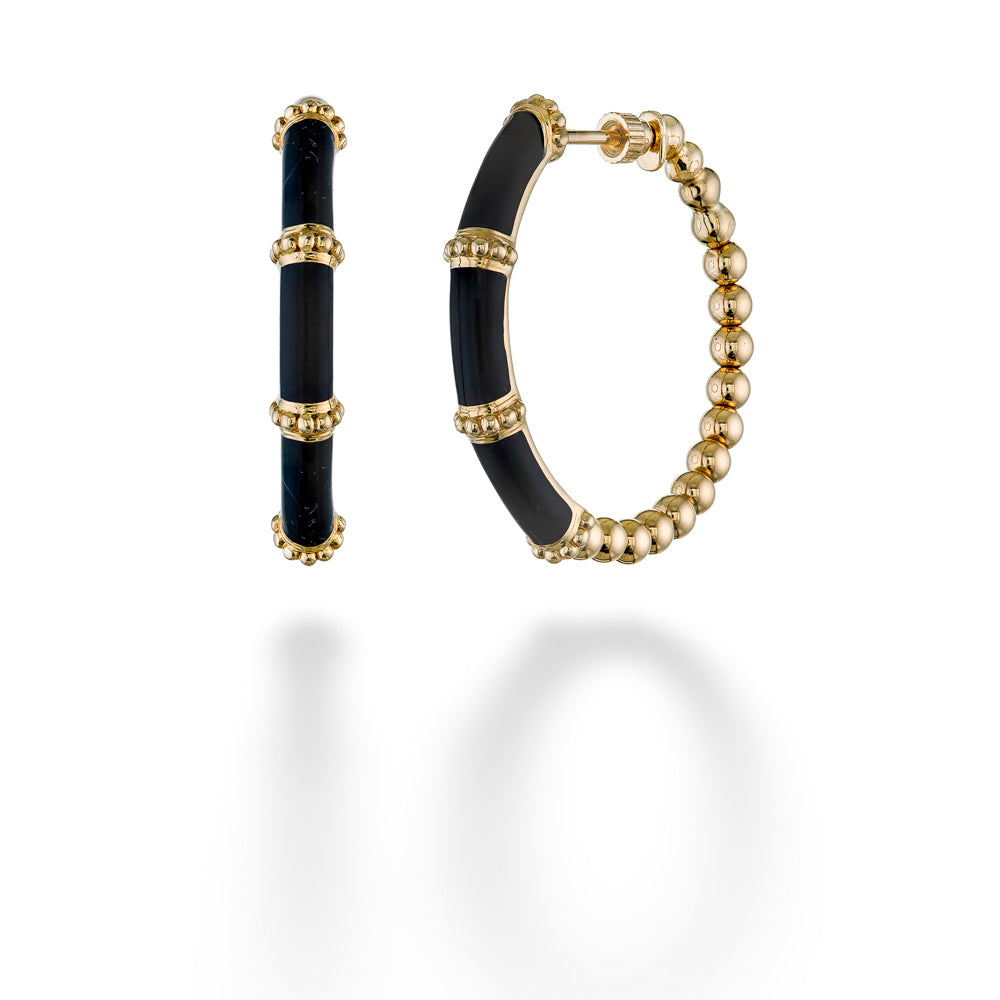 Black Enamel Bujukan Beads Hoops by Gabriel & Co.