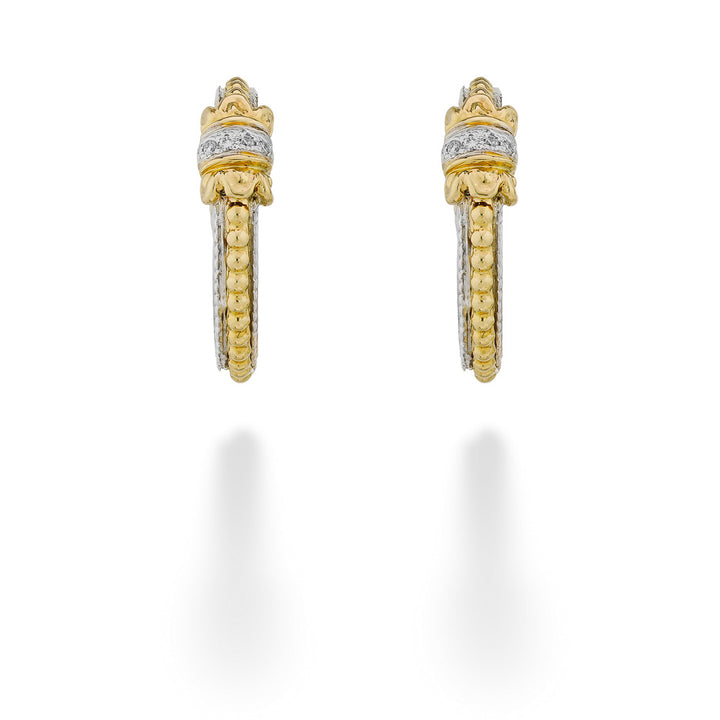 Two-Tone Diamond J- Hoop Earrings by Vahan