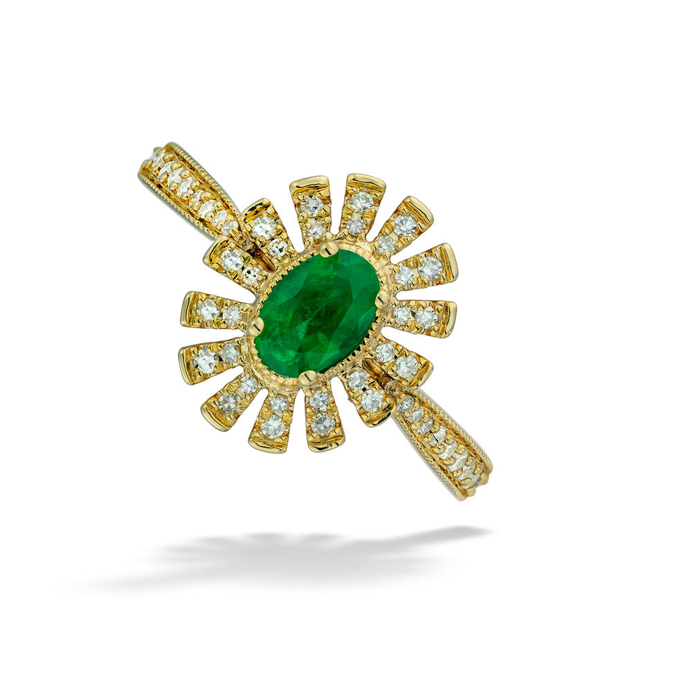 Oval Emerald & Diamond Halo Ring