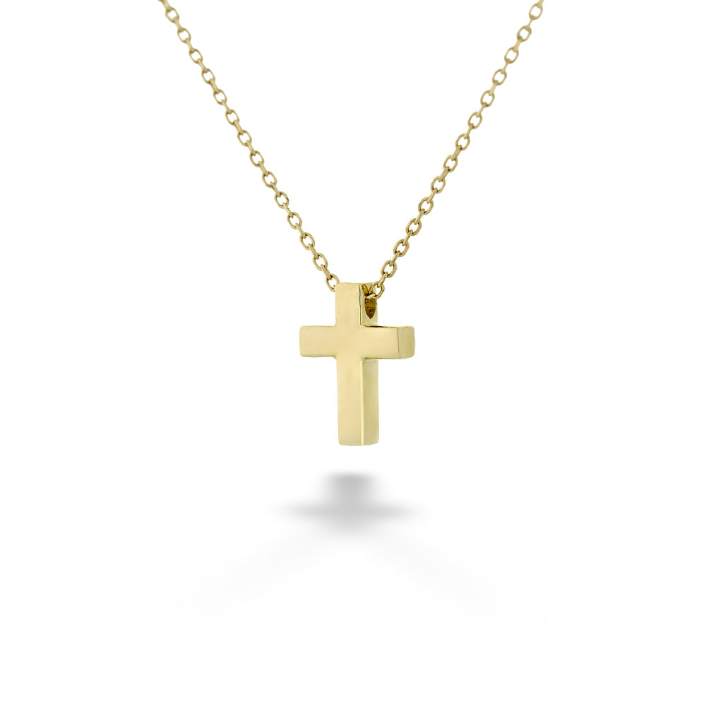 Gold cross necklace on a white background 14K Gold Petite Cross Necklace