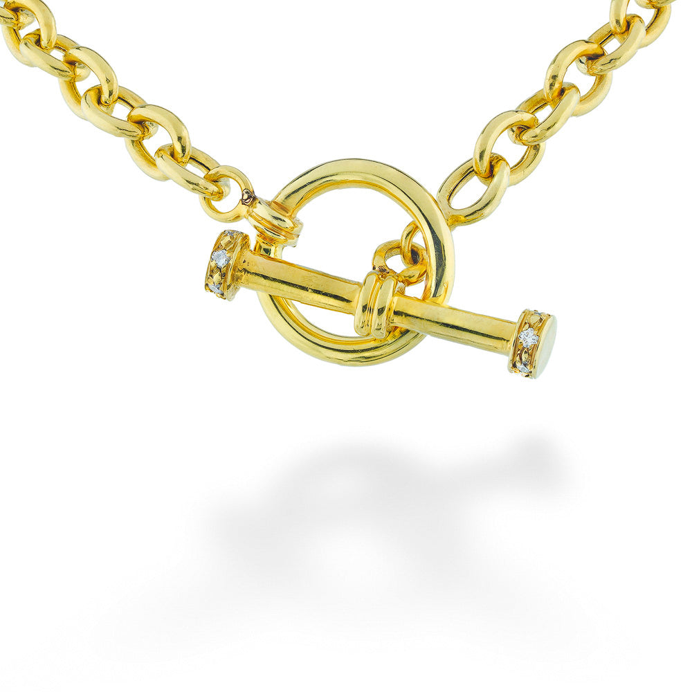 14K Yellow Gold Cable Link Necklace with Diamond Toggle by Mazza