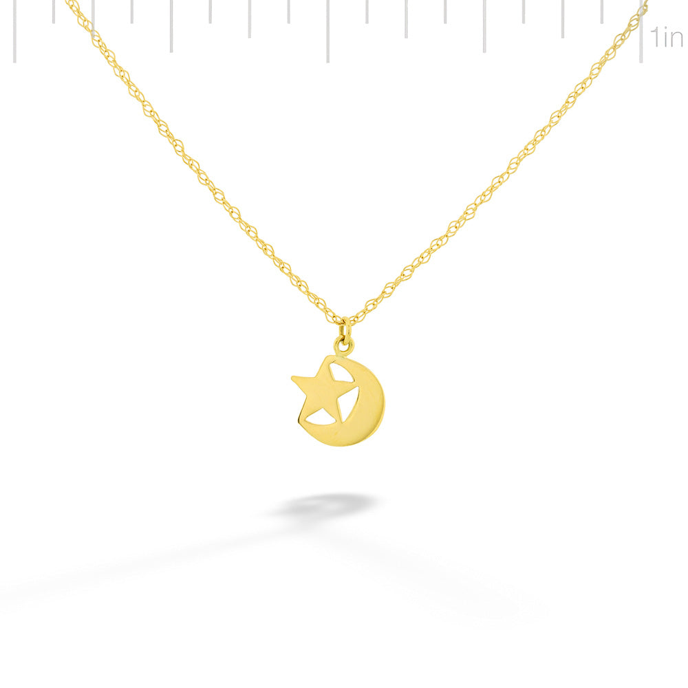 Gold necklace with a star pendant on a white background Gold Star and Moon Pendant Necklace