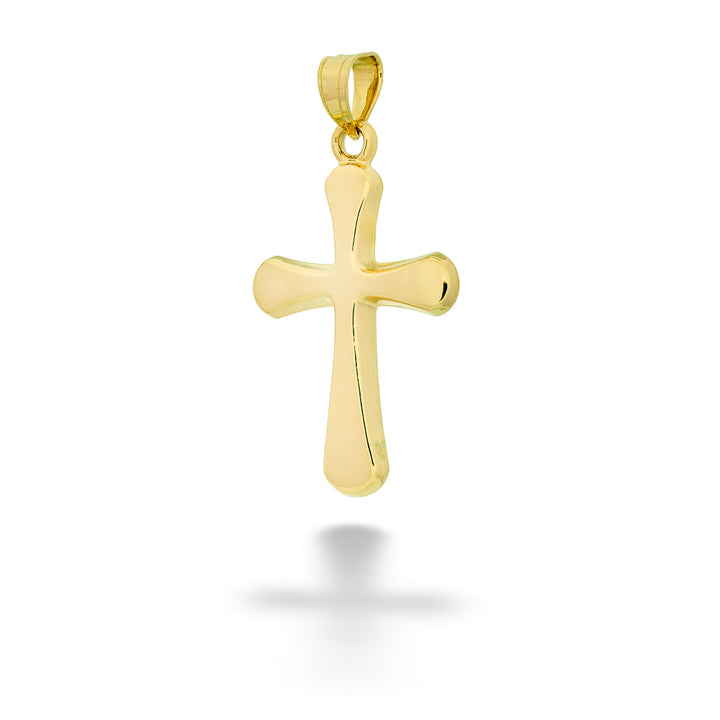 Gold cross pendant on a white background 14K Yellow Gold Cross Pendant