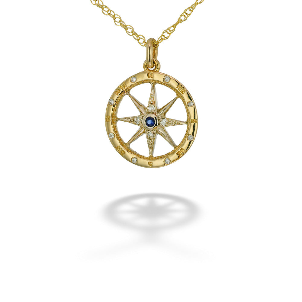 Sapphire & Diamond Compass Pendant with Chain
