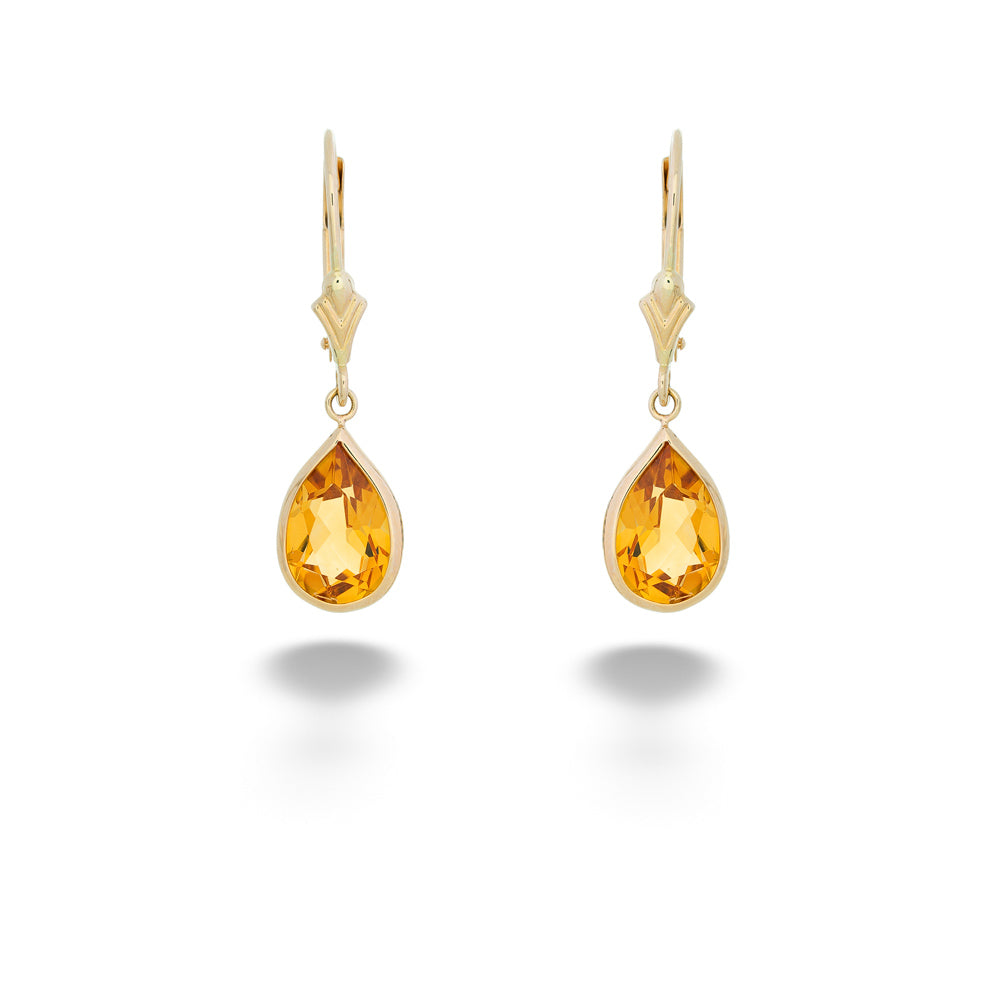 Pear Shape Citrine Dangle Earrings