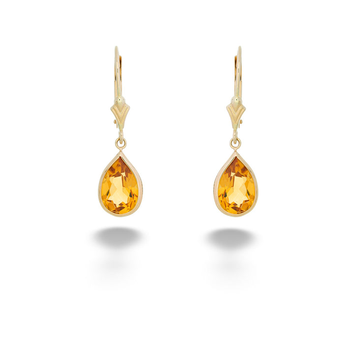Pear Shape Citrine Dangle Earrings