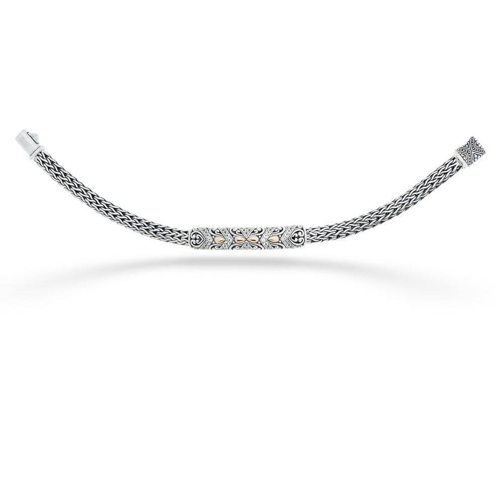 Silver chain bracelet on a white background Filigree Bar Bracelet with White Topaz by Samuel B.